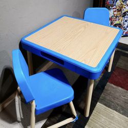 Vintage Blue Fisher Price Table 2 Chairs Set Child Size