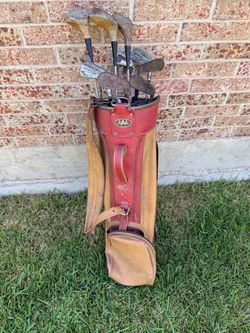 Vintage Golf Club Set with Leather Golf Bag