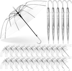 Reginary 30 Pieces Wedding Umbrellas Bulk Auto Open Stick Umbrellas With White European J Hook Handle Windproof Large Canopy Umbrella For Outdoor Wedd
