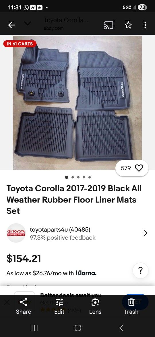 2018 Toyota Corolla Rubber Floor Mats