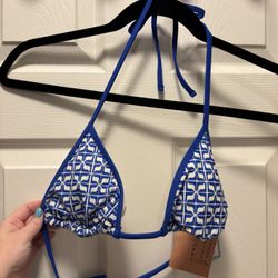 Blue and White Bikini Top