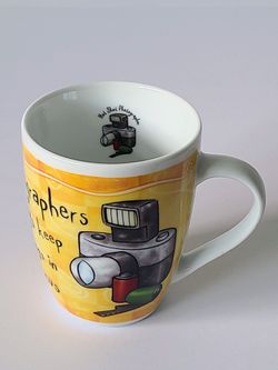 H & H "Hot Shot Photographer" Multicolored Coffee Mug Fine Porcelain EUC