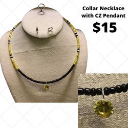 New Collar necklace with Yellow CZ (Cubic Zirconia) Pendent
