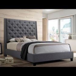 Brand New Grey Linen Fabric Bed (Queen or King)