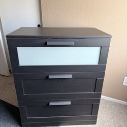 Modern IKEA Bedroom Set – Bed Frame + Nightstand + Dresser (Black/Brown)