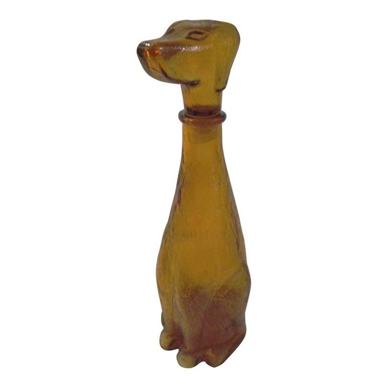 Glass Dog Decanter, Bessi Italian Art Glass Daschund Decanter Bottle, Collectible Mid Century Modern Brown Art Glass Decanter