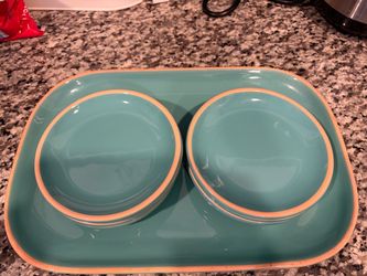 Like New Beachy Crate & Barrel Tray and App/ Dessert Plates