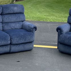 Navy Blue Reclining Couch & Loveseat Set 