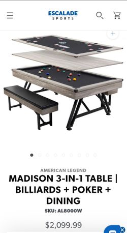 American Legend Madison 3-in-1 Billiards Poker Dining Table