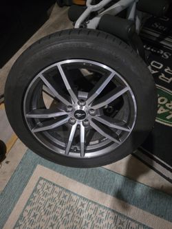 2015 - 2023 Mustang wheels.  STOCK with decent AT tires.  Priced to sell fast