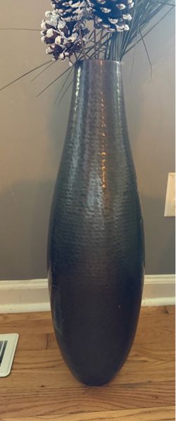 Tall Hammered Metal Floor Vase