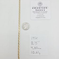 14k gold 8.75" tigers eye bracelet