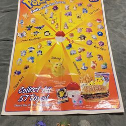12 / 21 / 2023 Very Rare 1999 Burger King Pokemon Poster With Three Pokemon Toys 