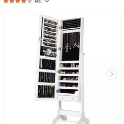 EXCELLENT! LIKE NEW-Freestanding White Jewelry & Mirrored Armoire
