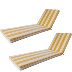 Set of 2 Yellow and White Striped Outdoor Chaise Lounge Cushions