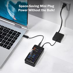 brand new Powered USB Hub, 14 Ports USB Splitter Hub (10 Faster Data Transfer Ports+ 4 Smart USB Charging Port) USB Hub with LED Individual On/Off Swi