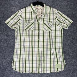 Diesel Co Shirt Mens XL Green Plaid Short Sleeve Cotton Slim Fit Button Up Adult