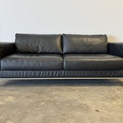 Modern Black Leather Sofa – 78.5” Wide – Chrome Legs – Excellent Condition