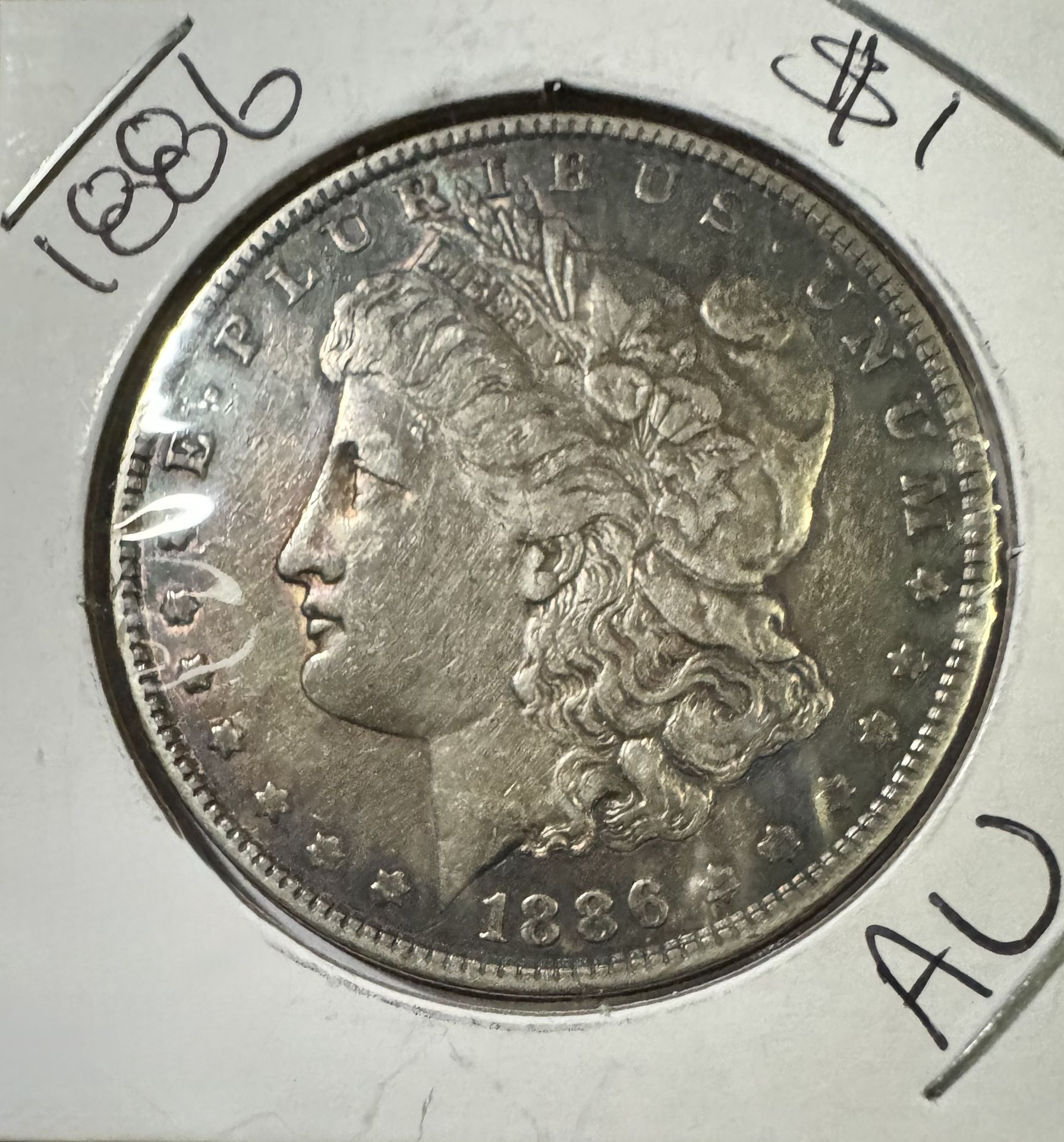 1886 Morgan Dollar 90% Silver TONED AU++ Gorgeous!!