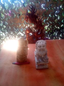 Marble Aztec Warrior Head Asian Hand Carved Dragon Serpent VLion Dog Figure