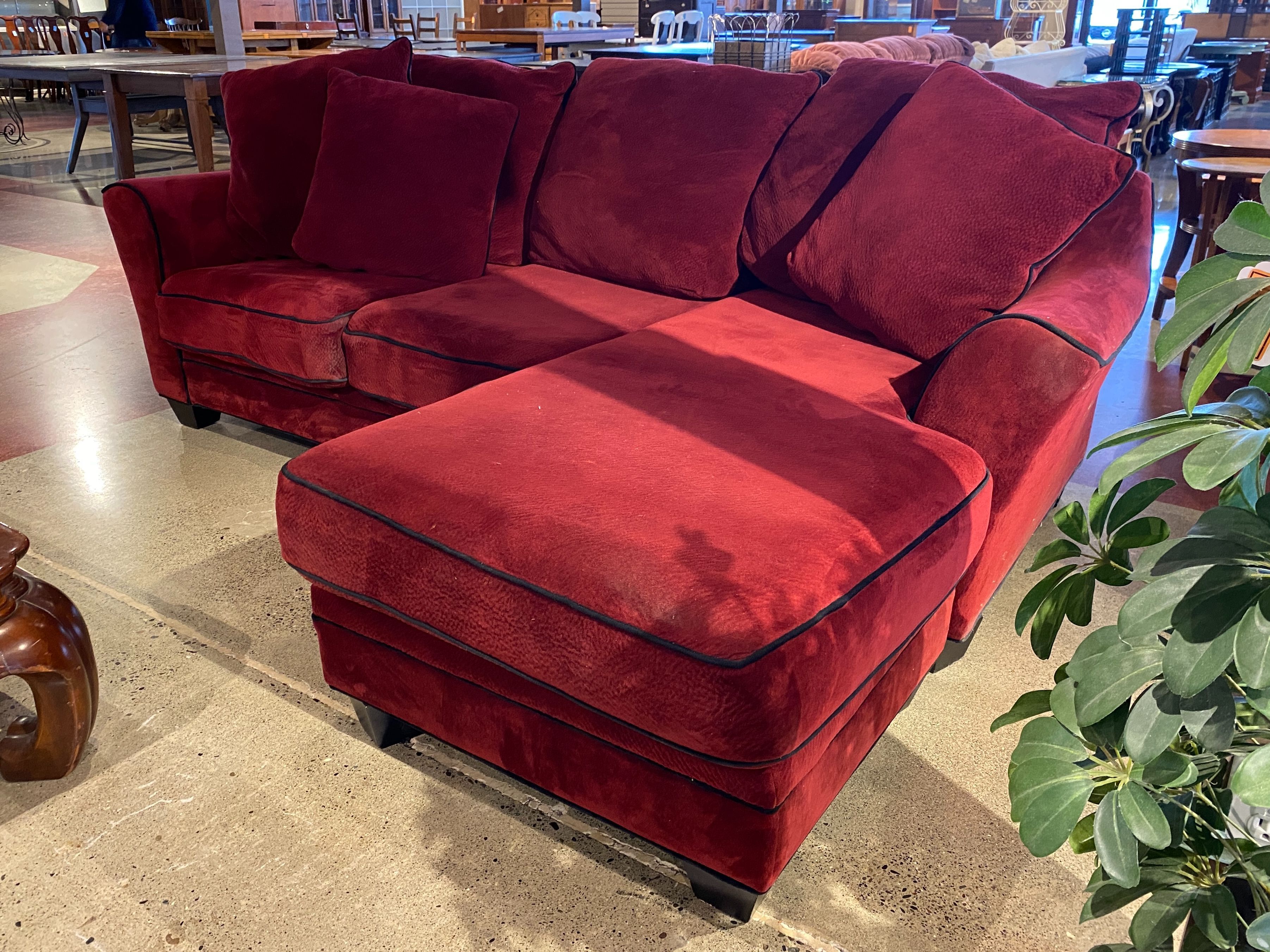 Crimson & Black Welt Sofa w/ Chaise