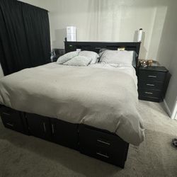 king size bed set with bed and 2 end tables