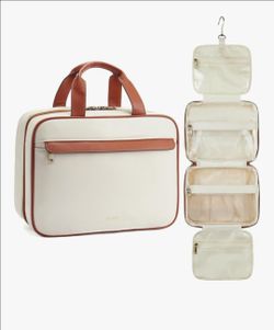 Telena Travel Toiletry Bag For Women Hanging Cosmetic Makeup Organizer Cream Tan