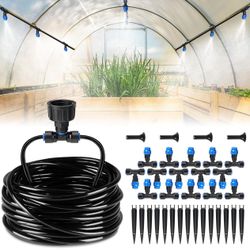 59FT Greenhouse Mist Drip Irrigation Kit, Hanging Plant Watering, Garden Watering System with 1/4" Blank Tubing and Misting Nozzles, Quick Connector D