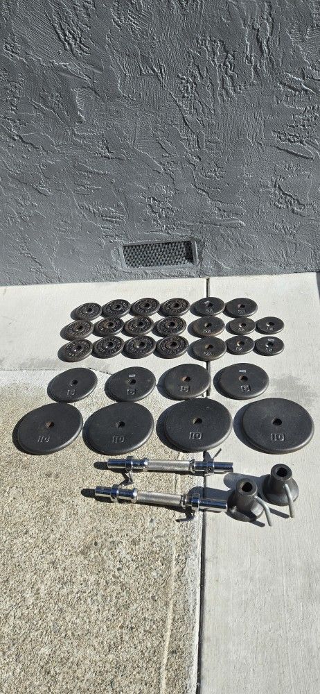 Dumbbell Weight Set With 2 Barbells. Total 105lb. 