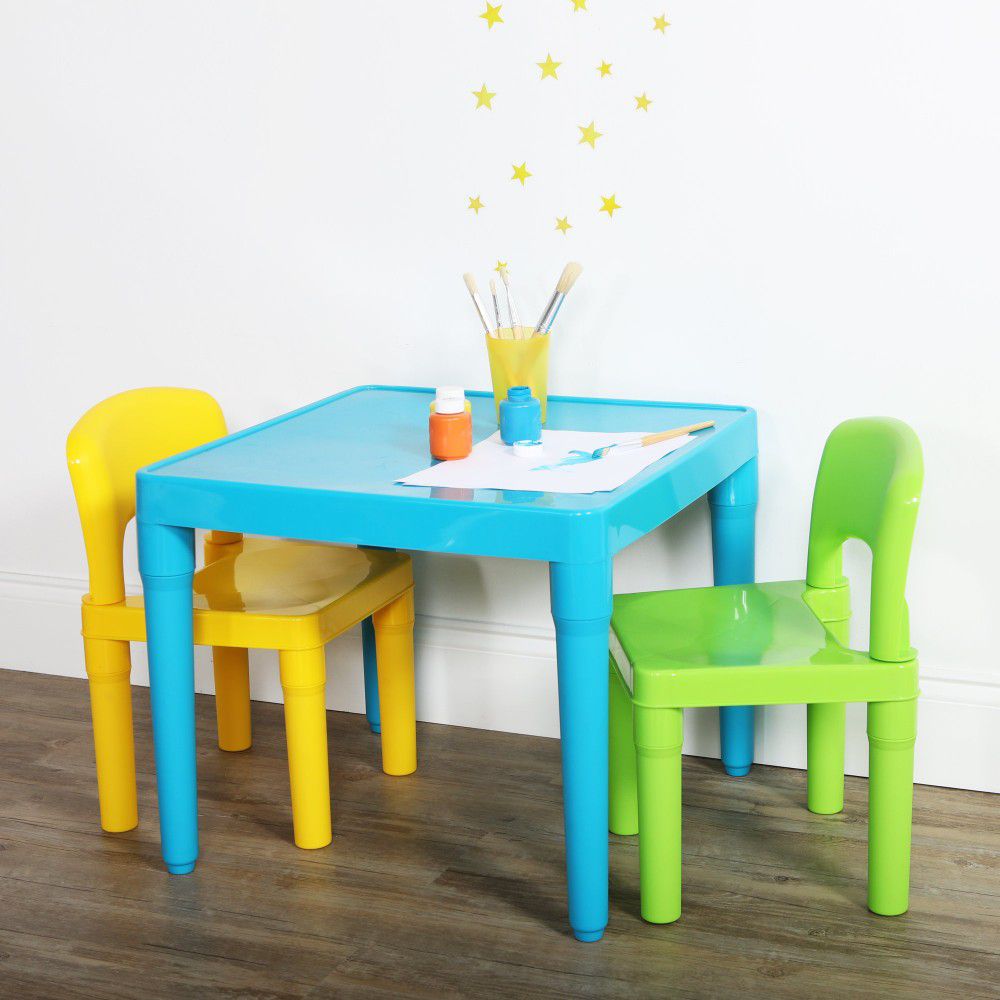 Kids Plastic Table and 2 Chairs Set Perfect Gift for Girls or Boys