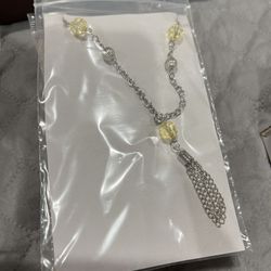 Yellow And Silver Beads In Silver Necklace 