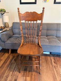 Refinished Vintage Spindle-Back Chair with Floral Carving