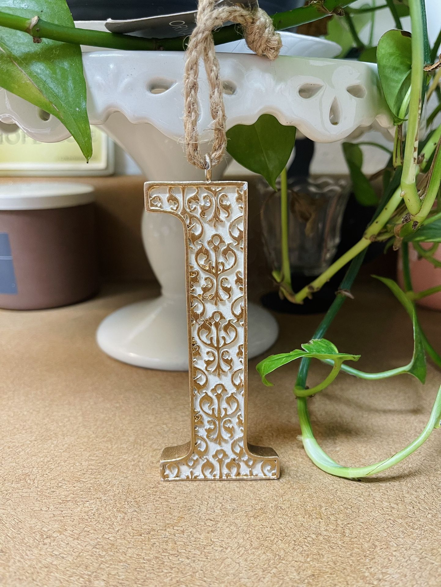 Home decor Numeral 1 White with Gold scroll New