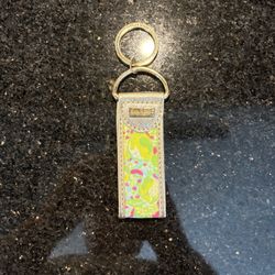 Lilly Pulitzer KEY FOB Pink Lemonade Canvas Gold  Accents, Key Ring & Logo 6”L