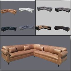 BRAND NEW 9X9FT SECTIONAL SOFA COUCH, DAKOTA CAMEL LEATHER 