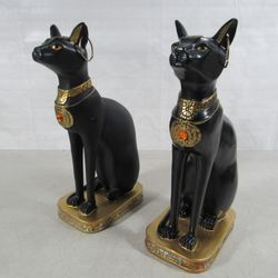 Egyptian Goddess Of The Home Bastet Cats Epoxy Statues 11" Tall
