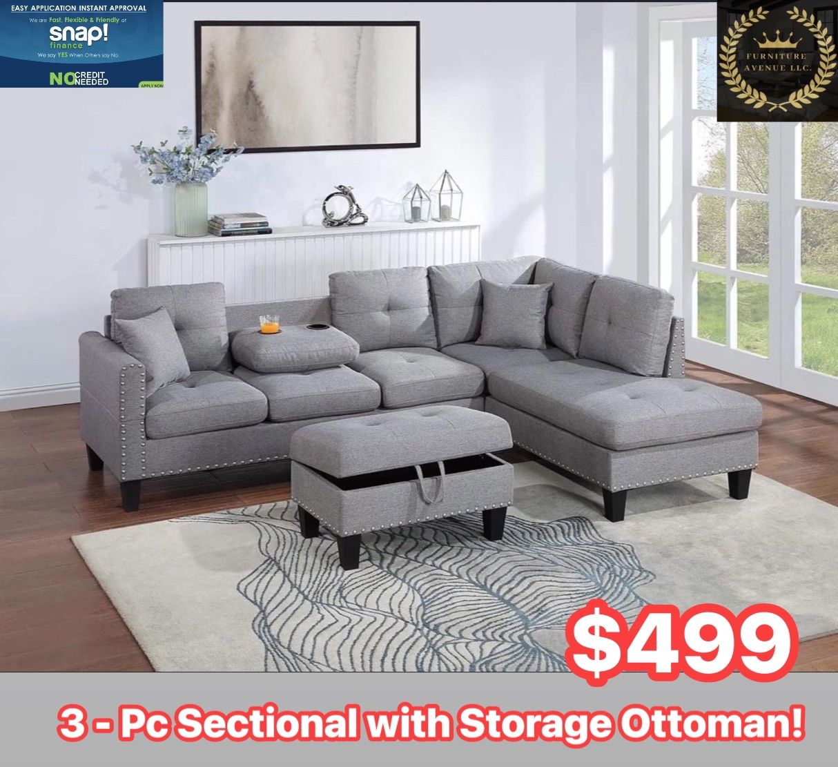 Sectional With Storage Ottoman ‼️Ready To Take Home Today‼️