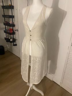 Ivory Sleeveless Sheer Overlay Vest Button-Front