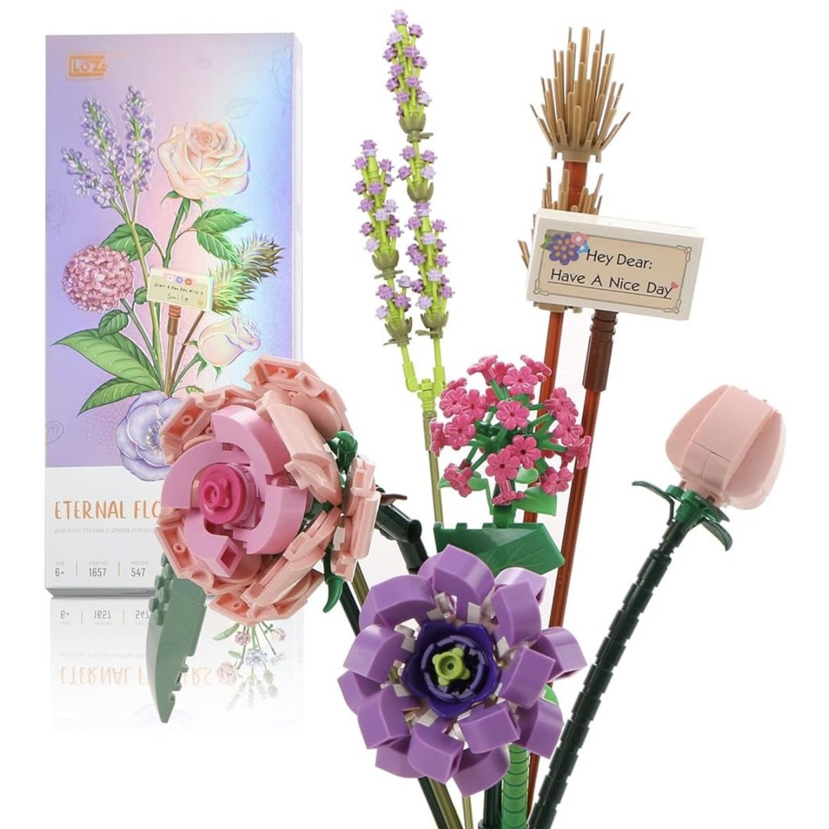 Mini Building Blocks Botanical Collection Construction Building Bricks Toy, Plant Model Eternal Flowers Home Decor, 6+(Purple)