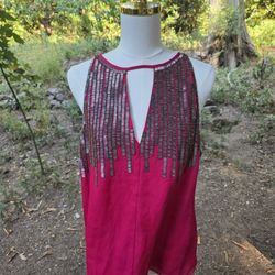 Parker Pink Sleeveless Top with Silver Sequin Design