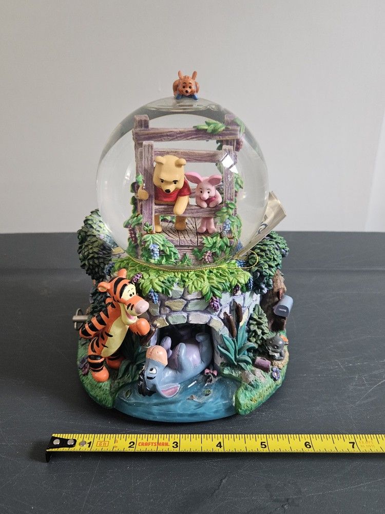 Vintage Disney Winnie the Pooh Musical Snow Globe Playing Poohsticks
