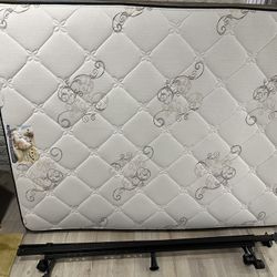 Queen Mattress, Boxspring And Metal Frame