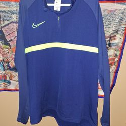 NIKE Men's DRI FIT Academy Drill Top Navy Blue / Neon Yellow - XL $35