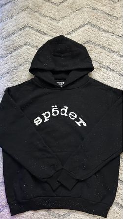 Sp5der Black Hoodie with Rhinestones Size Medium