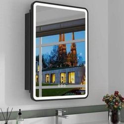 New 20 x 28 LED Black Metal  Frame Medicine Cabinet