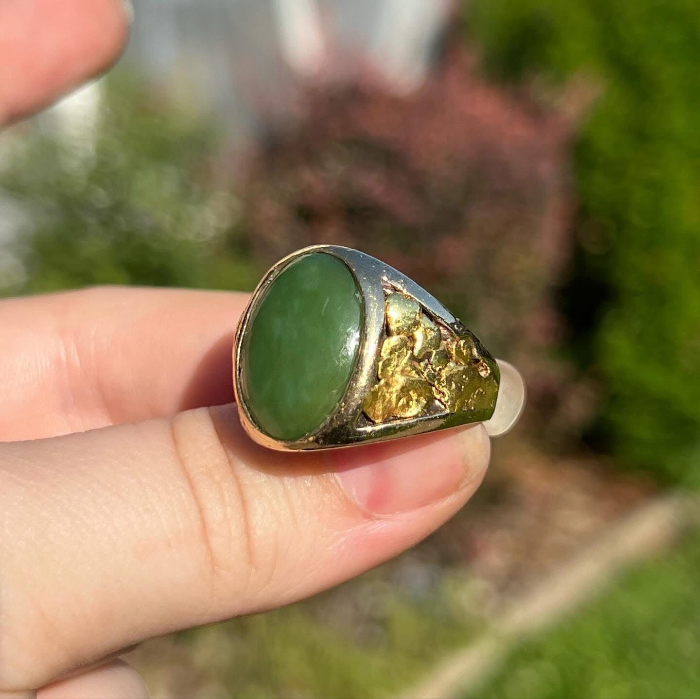 Huge Chunky Solid 14k Gold & 24k Gold Jade Ring