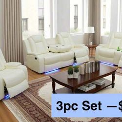 💥FREE DELIVERY💥Brand New POWER, LED, USB  3PC Reclining Sofa Loveseat Chair Set