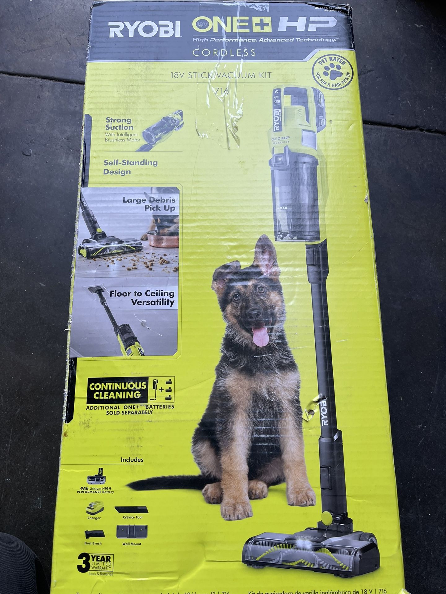 RYOBI ONE+ HP 18V Cordless Pet Stick Vacuum Cleaner Kit w/ 4Ah HIGH PERFORMANCE Battery and Charger