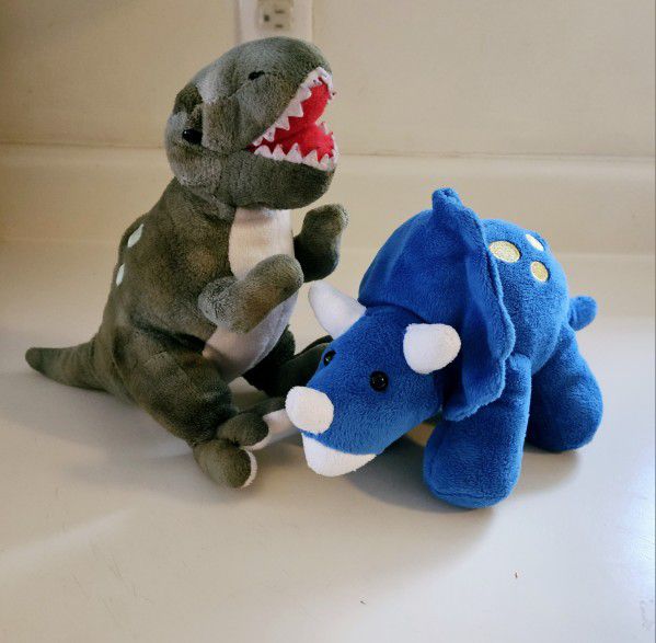 2 Prextex Plushie Dinosaurs 11"×5" Blue Stegosaurus with Yellow Spots and 8"×10" Green Tyrannosaurus Rex with Olive Green Spots Stuffed Animals.2