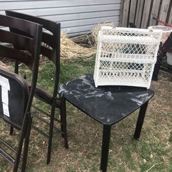 Two Good Quality Folding Chairs , With A Small Table And A Wall  Shelf (NO SHIPPING)